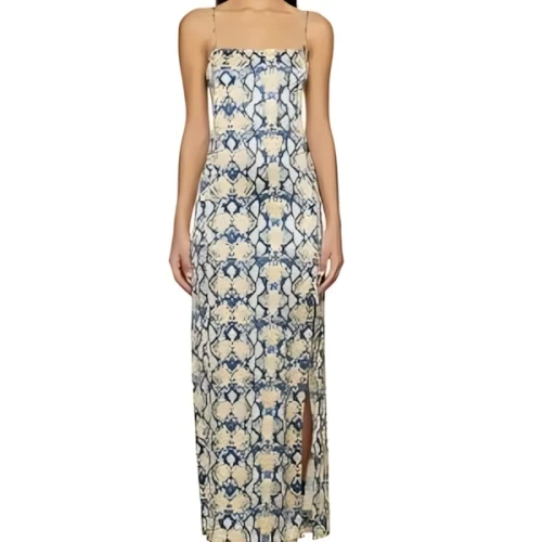 GANNI SNAKE PRINTED CRINKLED SATIN MIDI SLIP DRESS