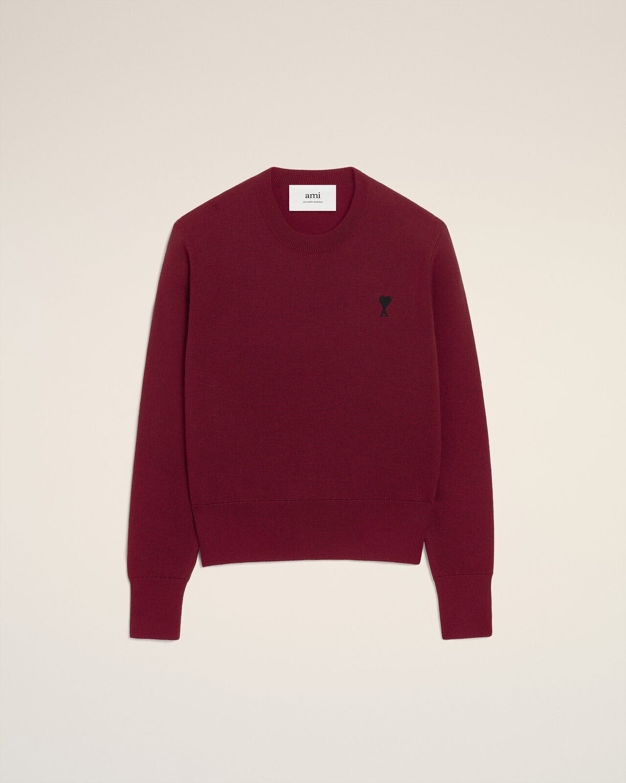 AMI PARIS バーガンディ ウール AMI DE COEUR クルーネック セーター