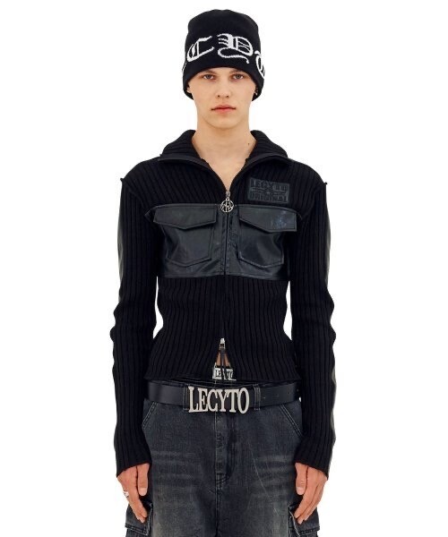 LECYTO Fabric Mix Neck Zip Up