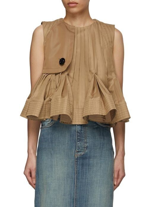 sacai ノースリーブ ギャバジン プリーツ トップス