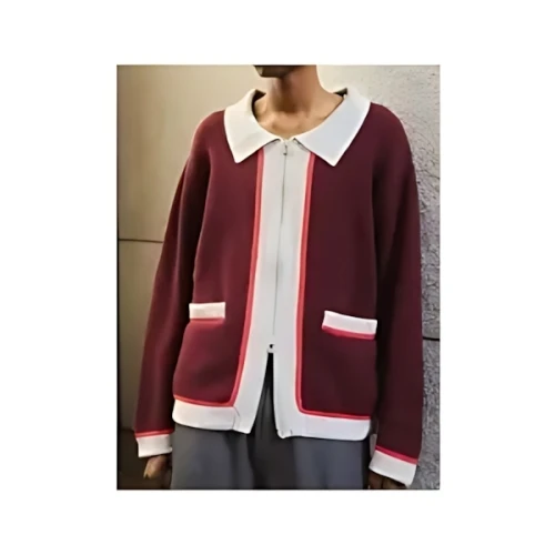 Camphor Wood with collar stitching zipper knit shirt jacket / 襟付きステッチダブルジップニットシャツジャケット