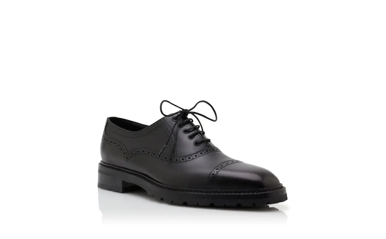 Manolo Blahnik NORTON　Black Calf Leather Lace-Up Shoes