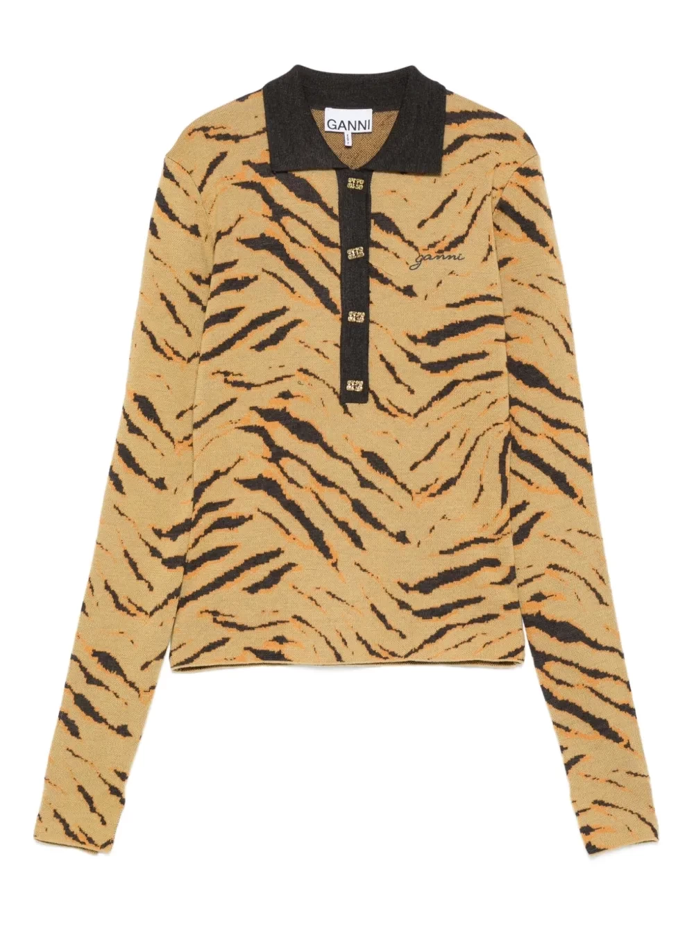 GANNI zebra-print polo top
