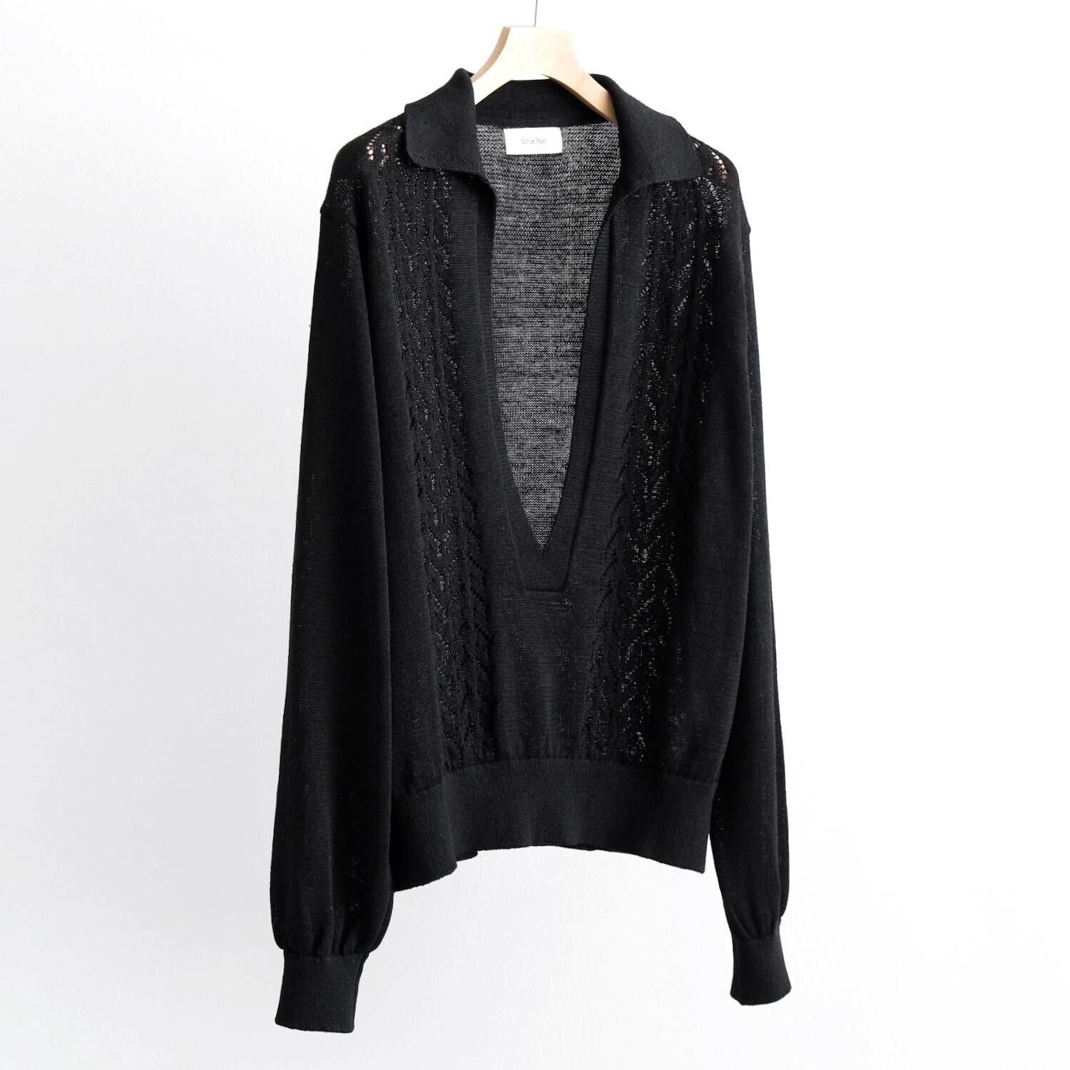 Ernie Palo LINEN V NECK KNIT [BLACK]
