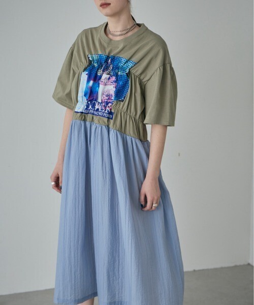 ROSE BUD （OKIRAKU）グラフィックプリント シャーリングトップ ドッキングワンピース