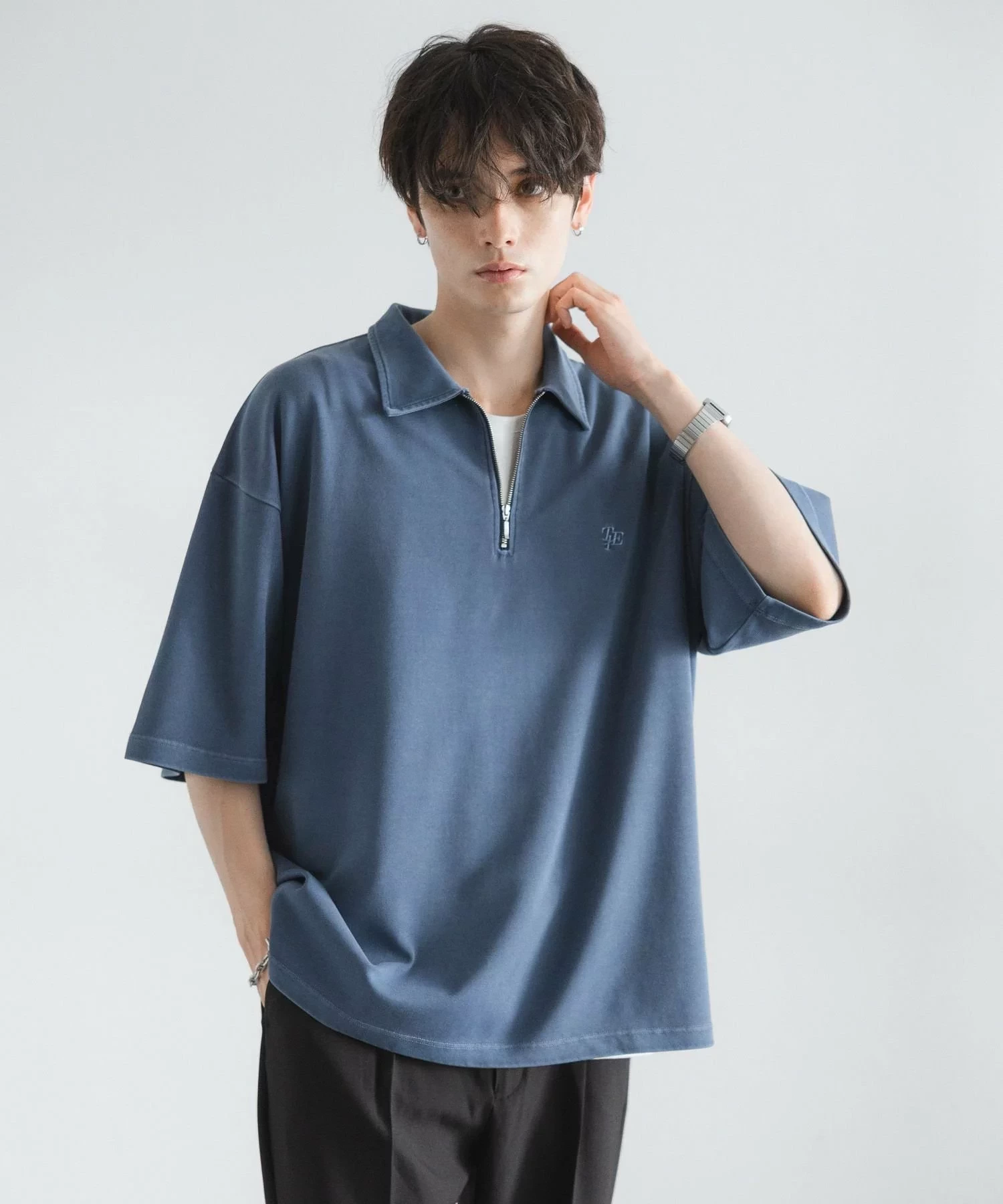 RAGEBLUE ピグメント加工/ダンボールハーフジップTシャツ