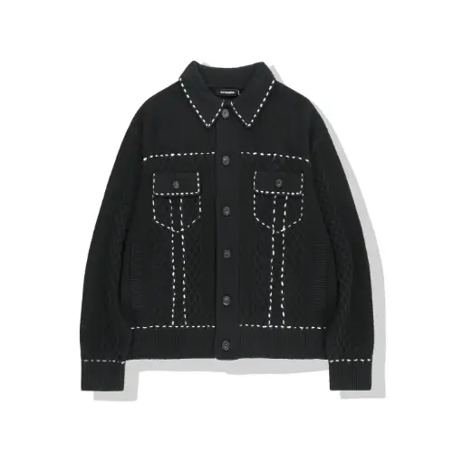 NOT4NERD Contrast Stitch Knit Trucker Jacket