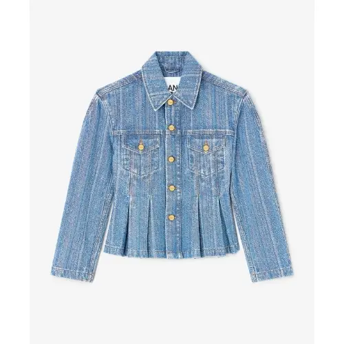 GANNI Striped Denim Pleated Jacket