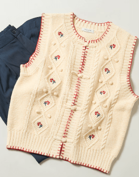 FREAK'S STORE 花刺繍 ニットベスト