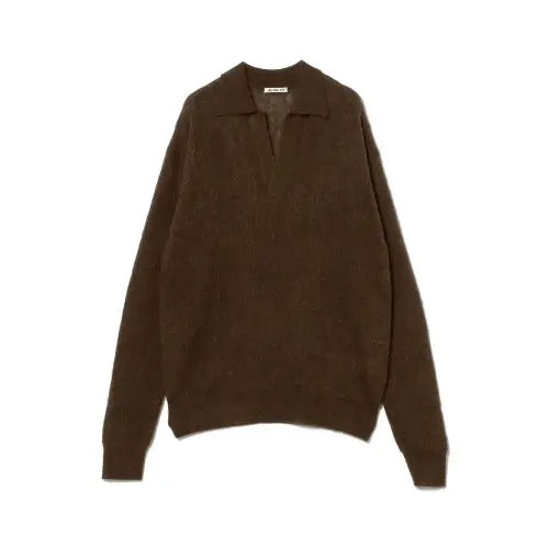 AURALEE BABY SURI ALPACA SHEER KNIT SKIPPER POLO