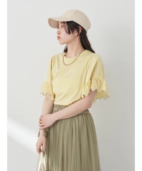 earth music & ecology 配色スカラップスリーブTEE