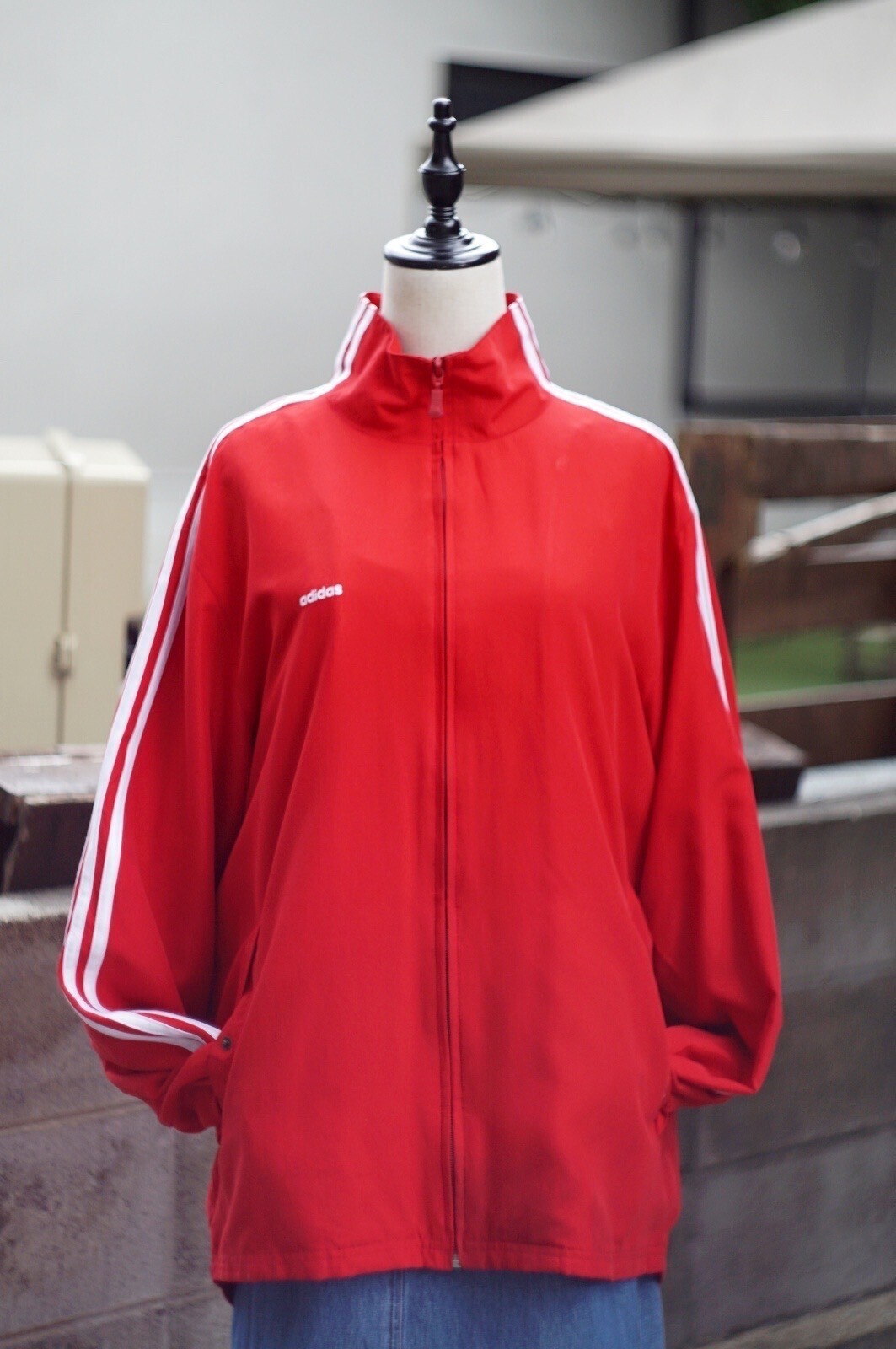 adidas 無地 赤×白 長袖 アウター ジャージ ポケット 三本ライン