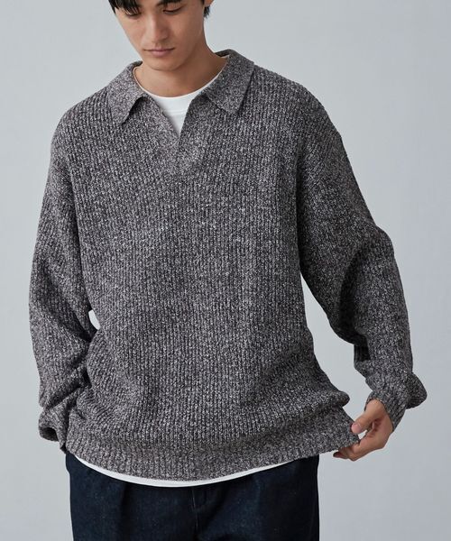coen スキッパーメランジニットプルオーバー