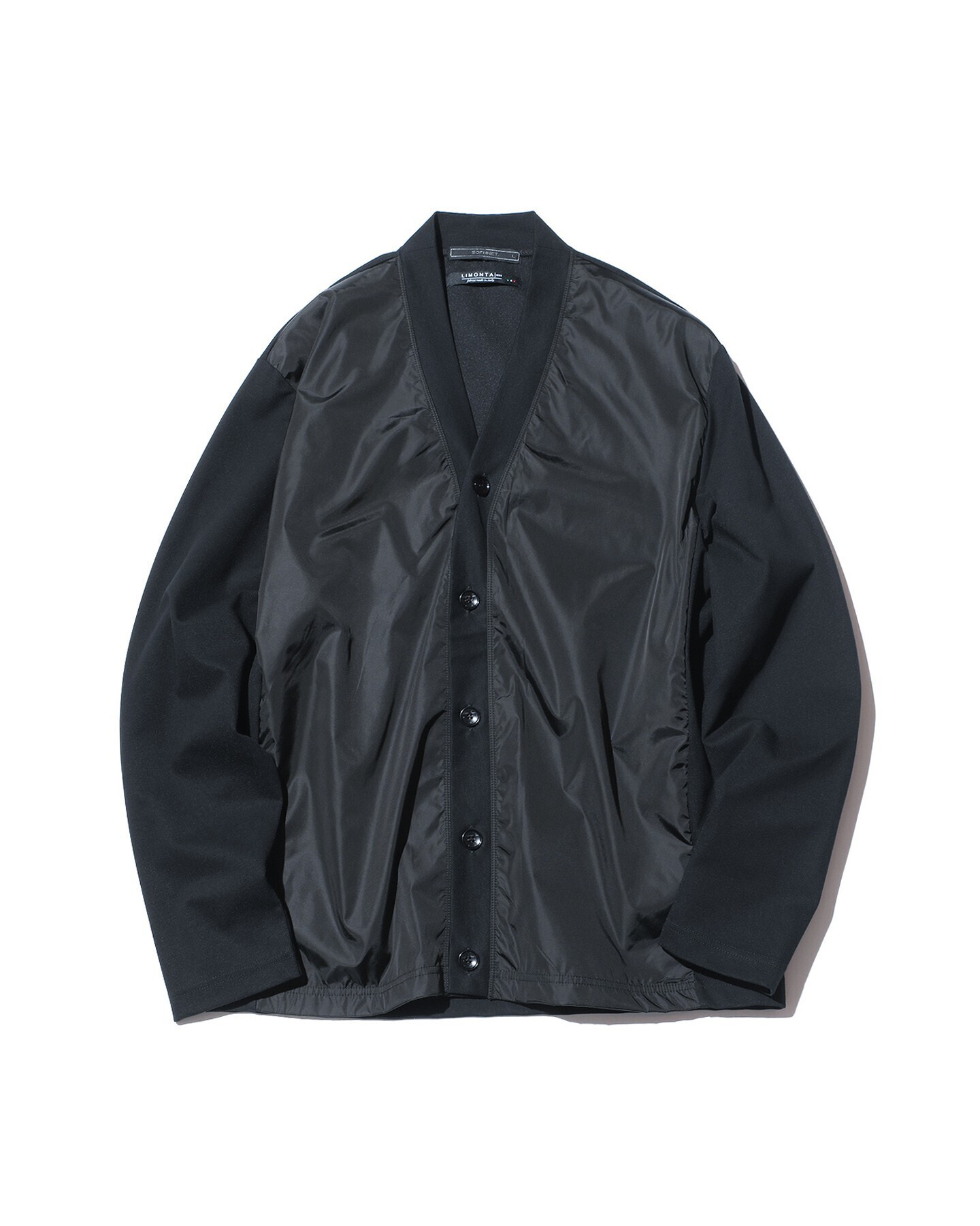 SOPHNET. LIMONTA NYLON FRONT PANELED CARDIGAN