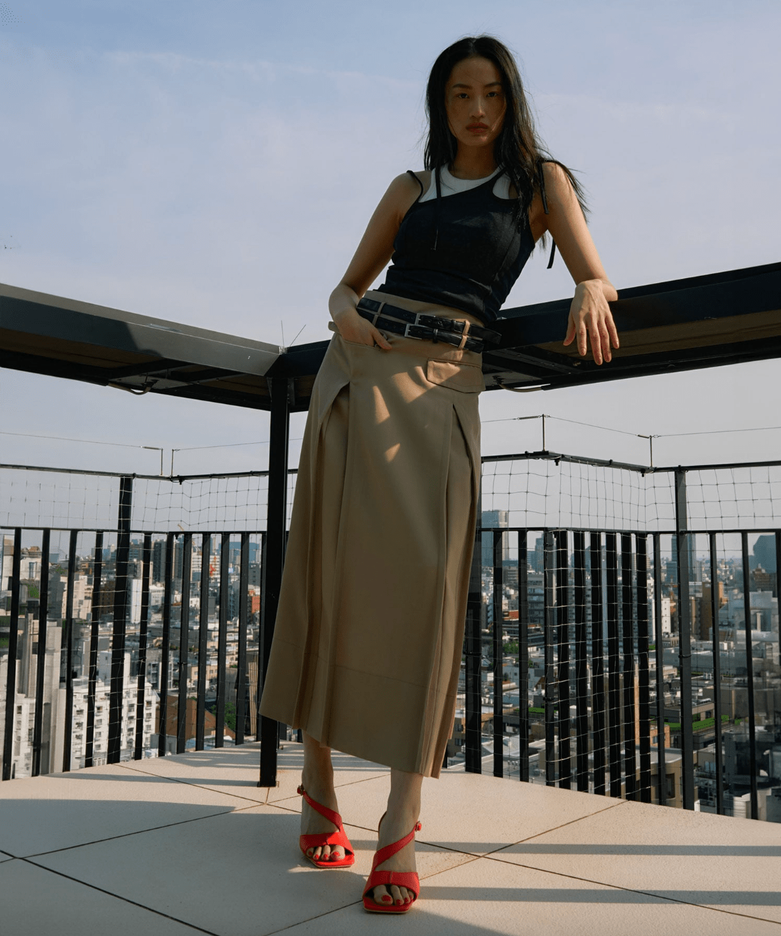 UNITED TOKYO Double Belted Inverted Pleats Skirt