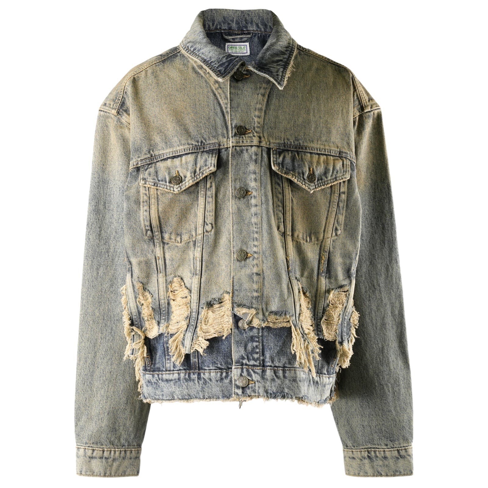 GUESS USA GUSA DISTRESSED DENIM JACKET / G2SW:GUSA HEAVY STAINED M