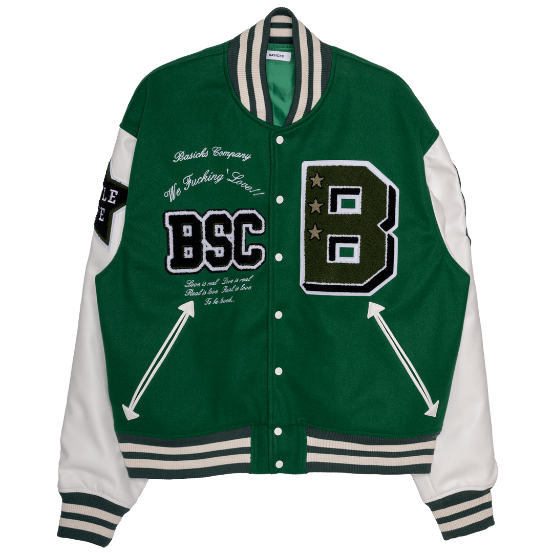 BASICKS VINTAGE STYLE VARSITY JACKET(GREEN)