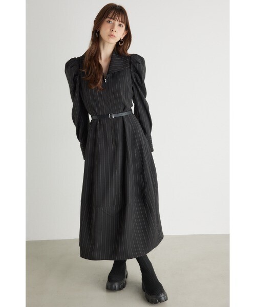 rienda オーバーカラーZIPフレアワンピース