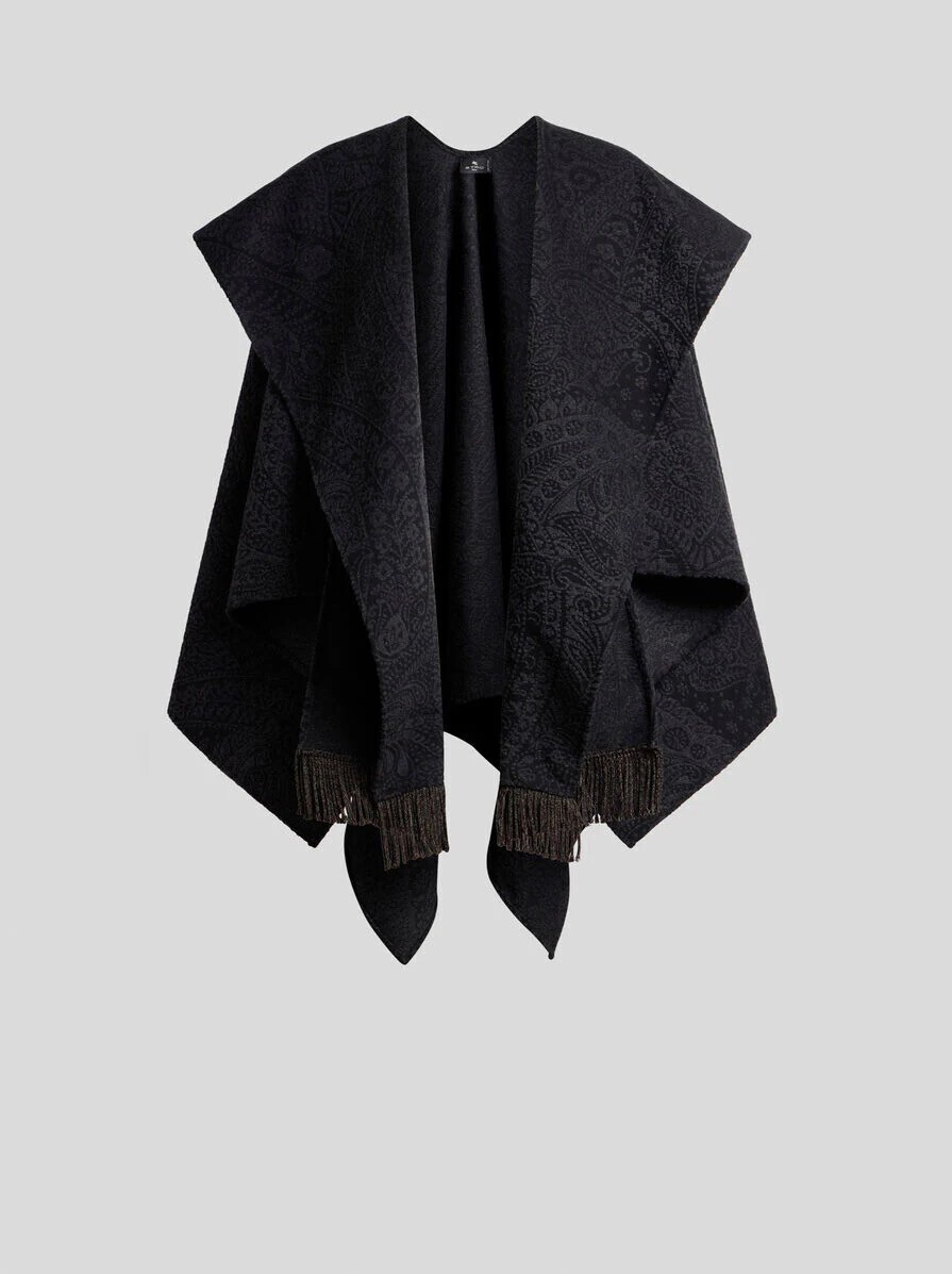 ETRO ペイズリー フォリアージュモチーフ ウールブレンド ジャカード ケープ
