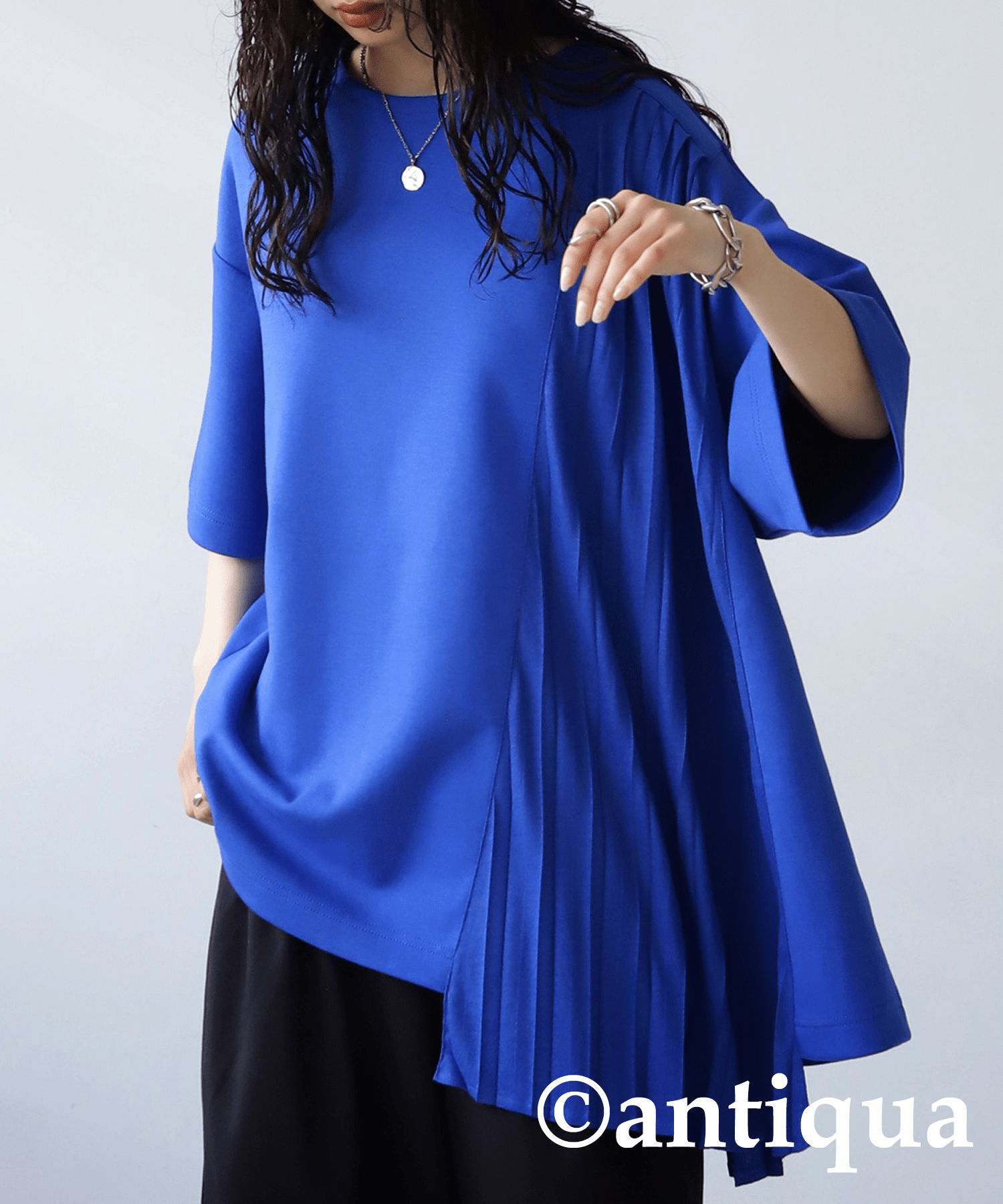 antiqua プリーツドッキングT Tシャツ レディース トップス 半袖・pn-00394