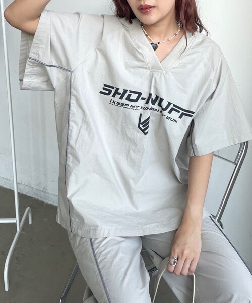 SHAGGIE オーバーサッカーユニフォームロゴナイロンTシャツ