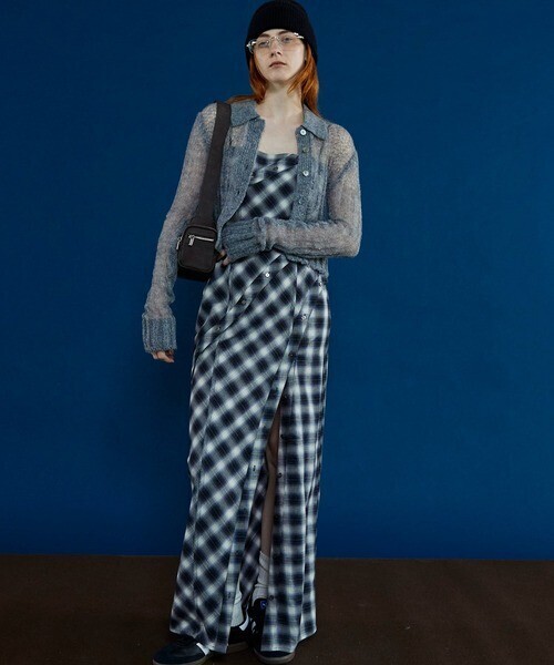 MAISON SPECIAL Button Slit Checkered Camisole Maxidresses