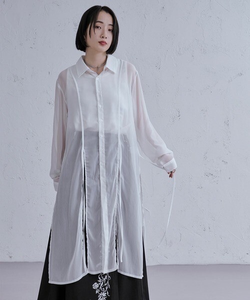 Ellno Loset スリットコードロングシアーシャツ