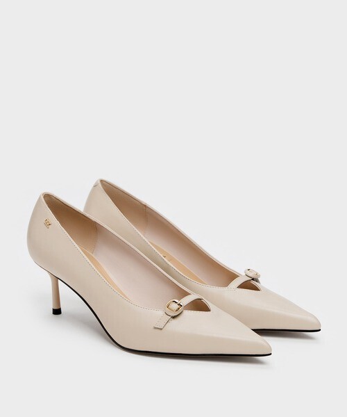 CHARLES & KEITH レザーバックルストラップ スティレットパンプス