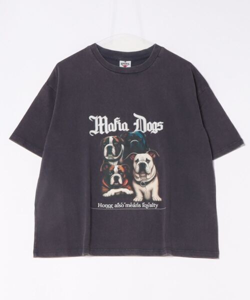 HOOK マフィアわんこプリントウォッシュ半袖TEE