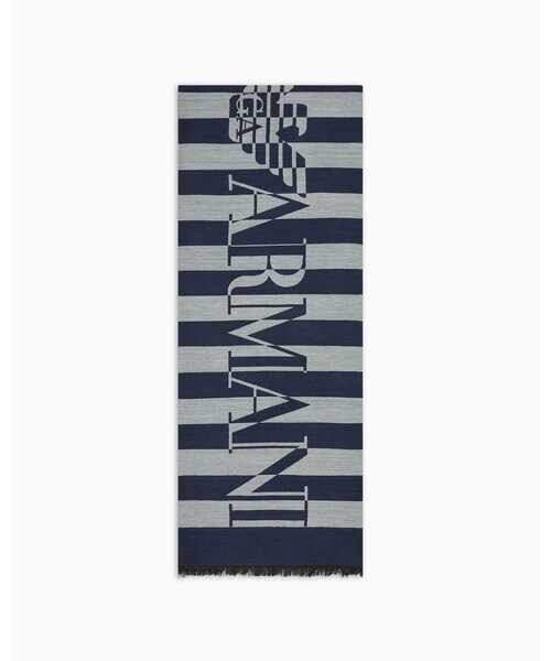EMPORIO ARMANI ストライプスカーフ モダール混紡 オーバーサイズロゴ