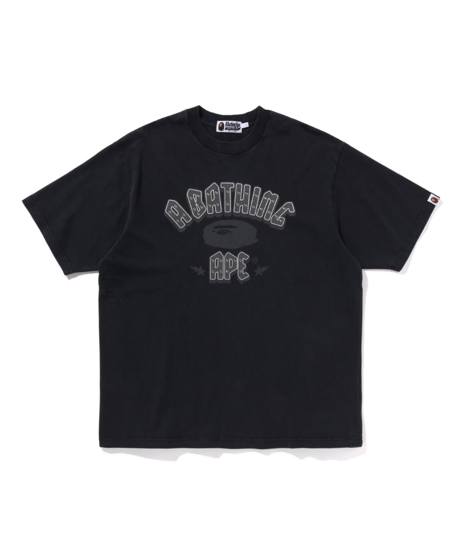A BATHING APE GARMENT DYE RHINESTONE LOGO RELAXED FIT TEE
