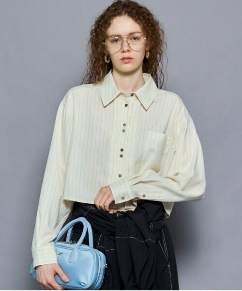 MAISON SPECIAL Tuck Stripe Short Shirt