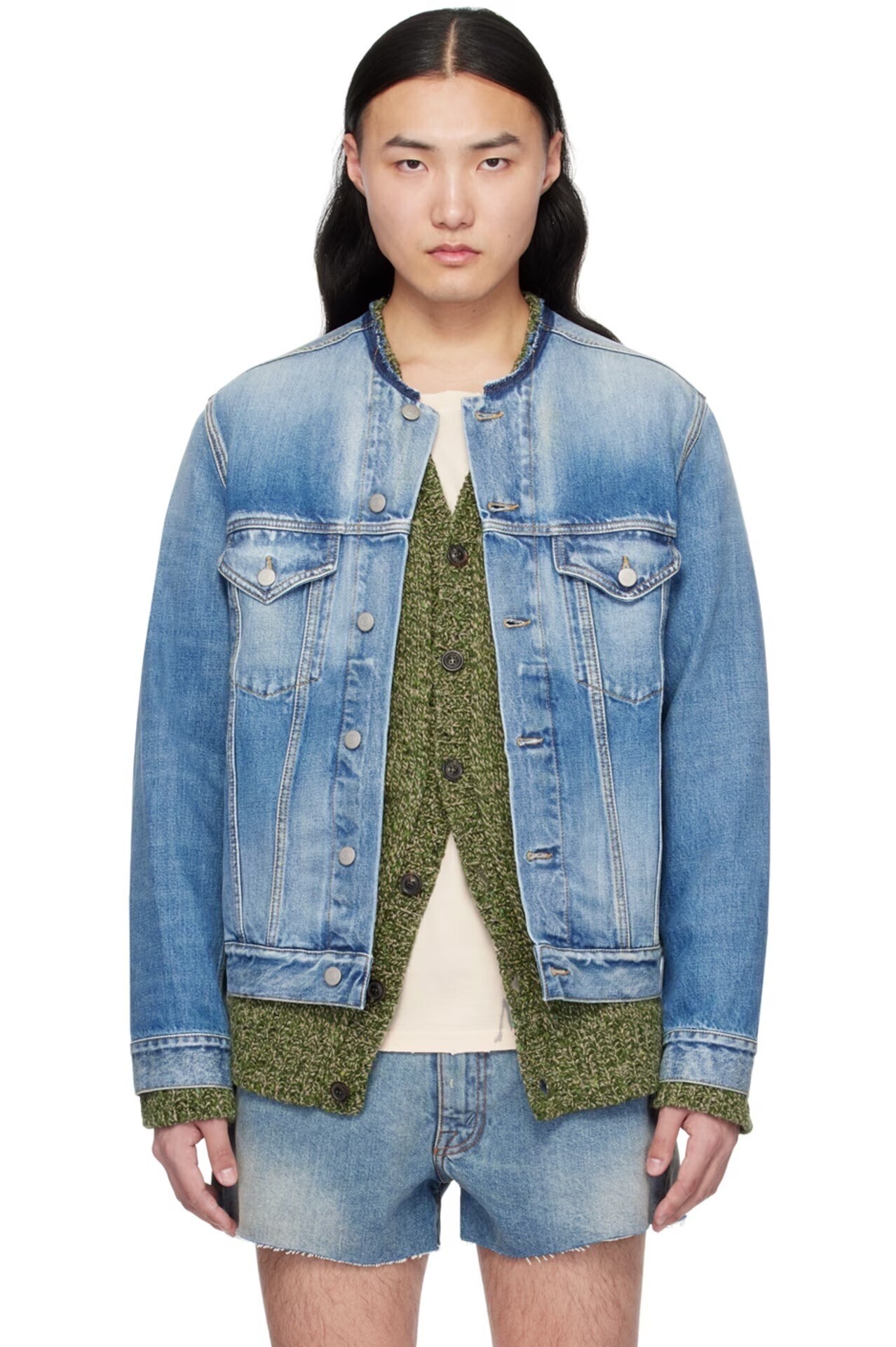 MAISON MARGIELA ブルー ノーカラー デニムジャケット
