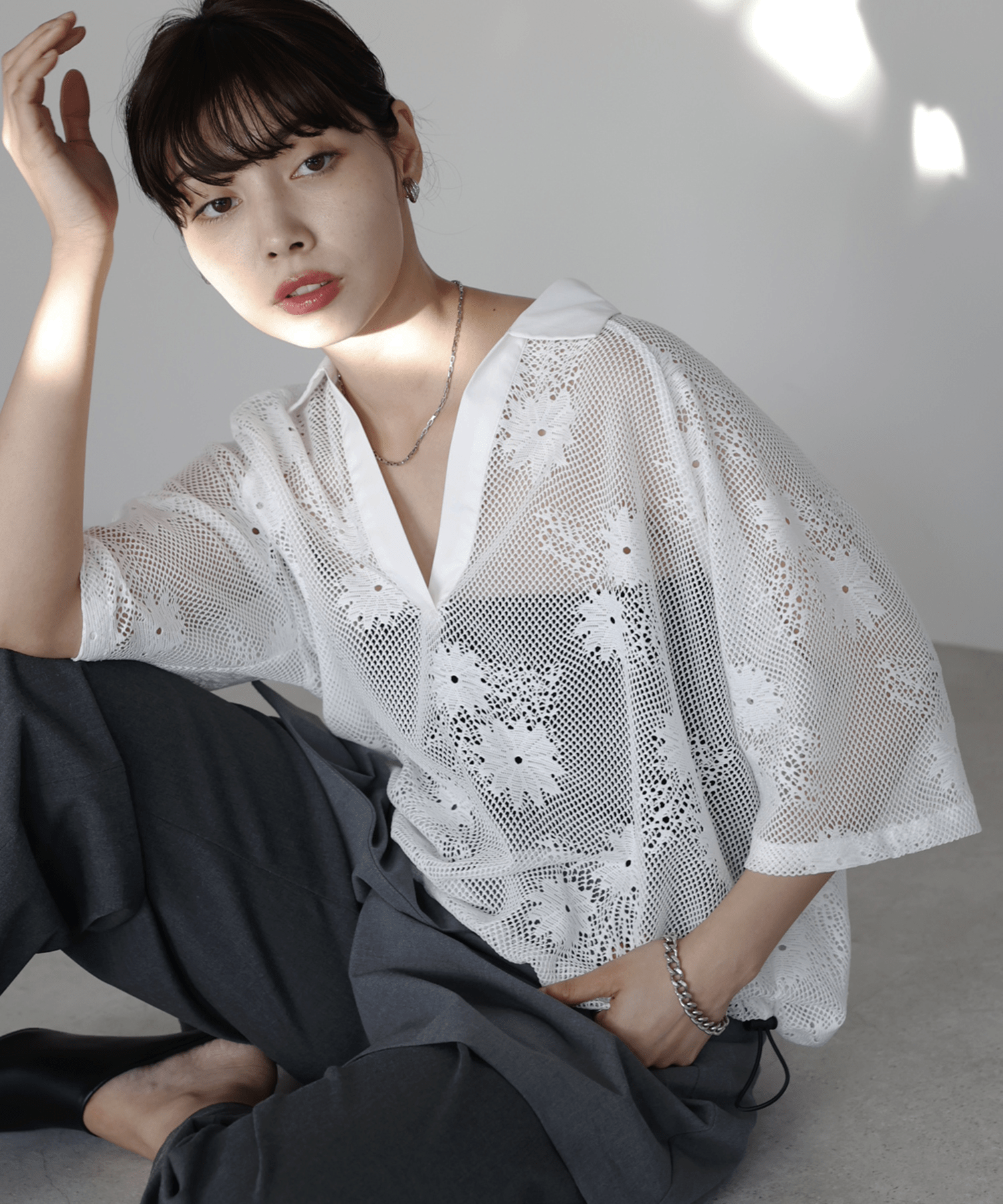 SOTT mesh pullover with collar 衿付きメッシュプルオーバー