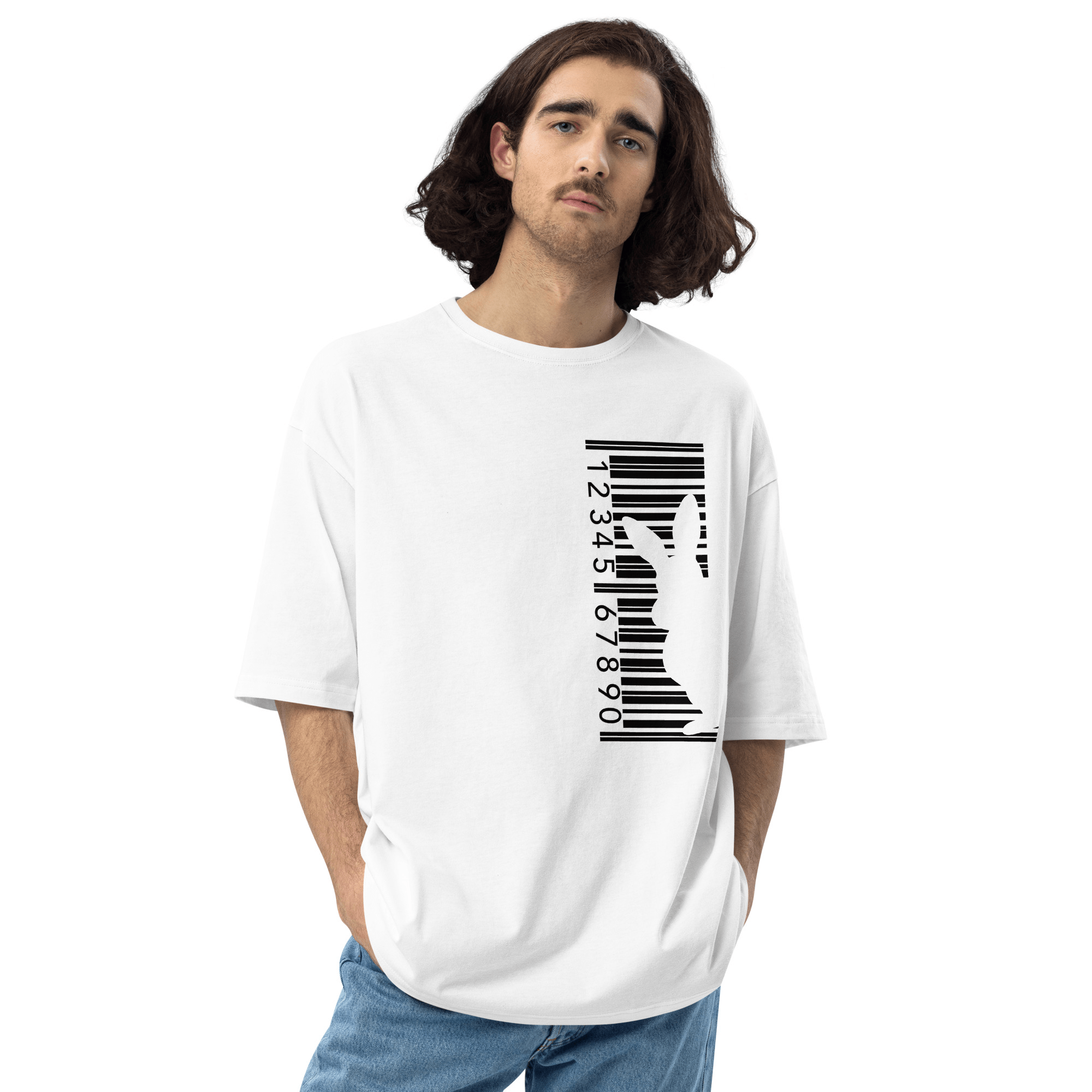 モスクテンデザイン バーコードのビッグシルエットTシャツOne