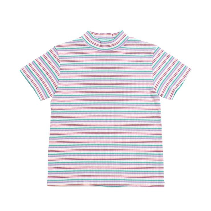 PUNYUS マルチボーダーハイネックリブTシャツ