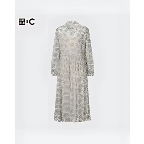UNIQLO シフォンプリーツワンピース(長袖・標準丈・115~125cm)