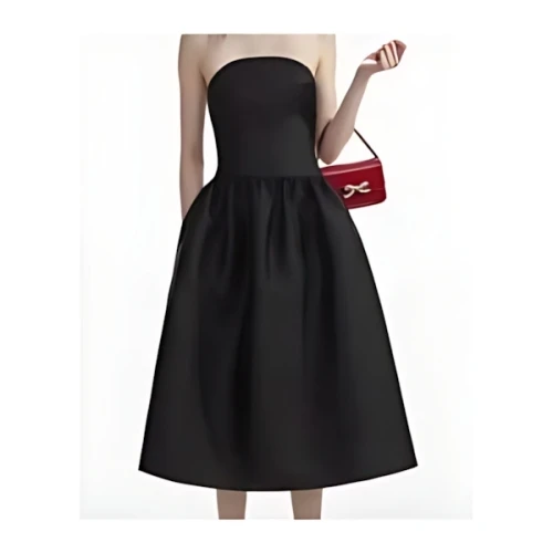 Self-Portrait BLACK TAFFETA MIDI DRESS
