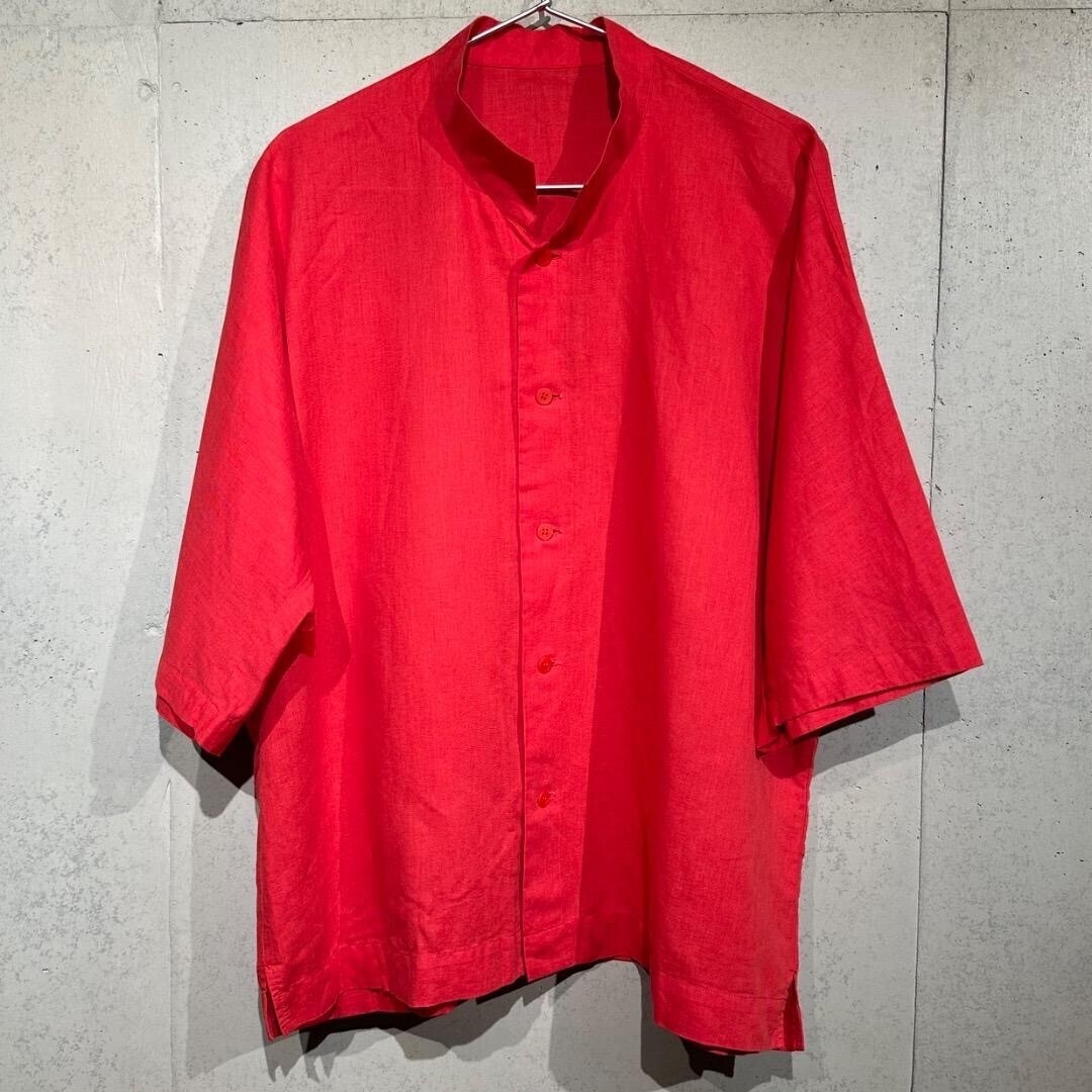 HOMME PLISSE ISSEY MIYAKE メンズ 半袖 麻地 シャツ レッド