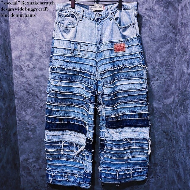 doppio Re:make scratch design wide buggy craft blue denim pants