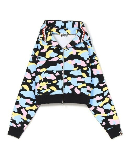 A BATHING APE NEW MULTI CAMO CROPPED SHARK FULL ZIP HOODIE