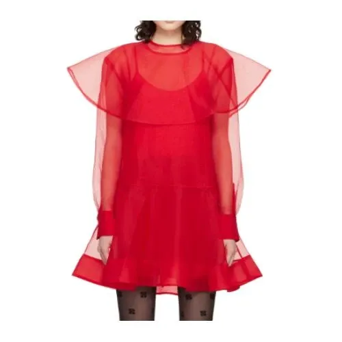 GANNI レッド Circle Collar オーガンザ ミニワンピース