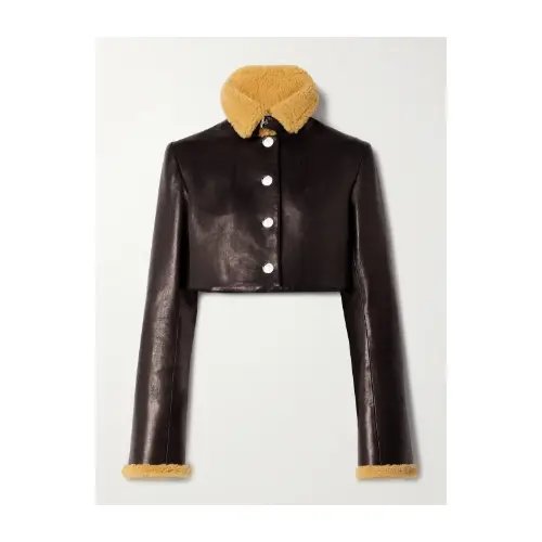 Khaite Jodie cropped shearling-trimmed leather jacket