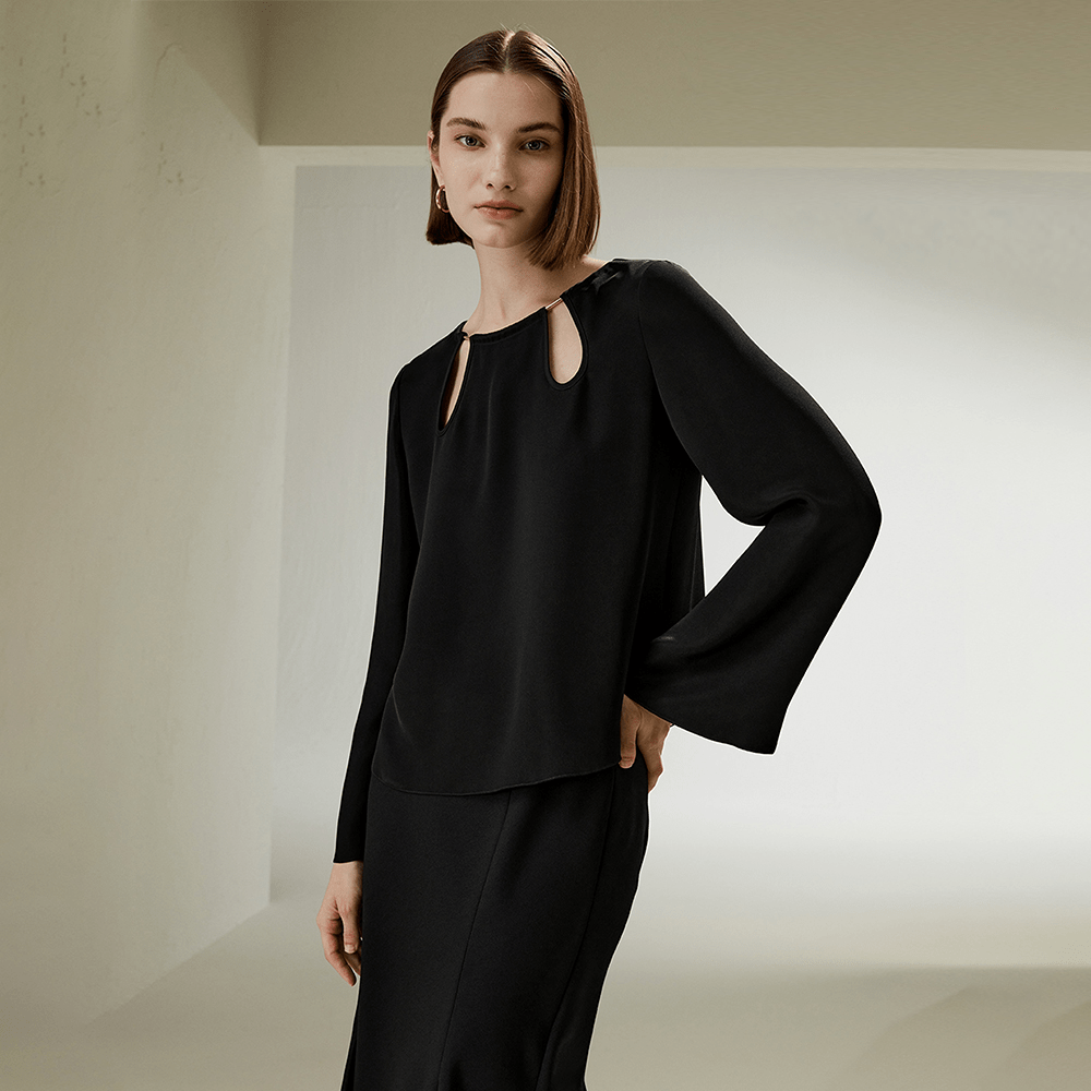 LILYSILK LILYSILK フロントカットアウト フレアスリーブ 30匁シルク ブラウス