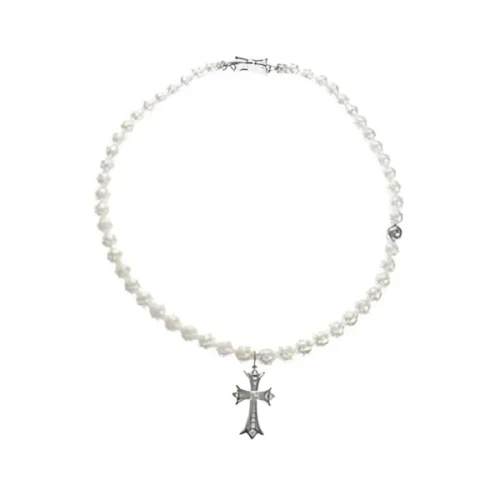 Chrome Hearts × MIKIMOTO 18KWG タイニーファットクロス/パール チョーカー