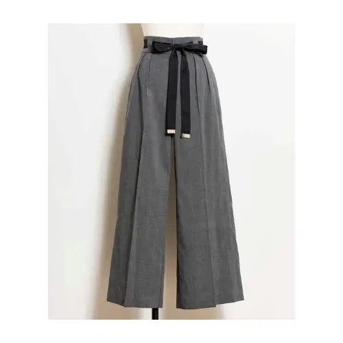 Noela サテンリボンチェックワイドパンツ