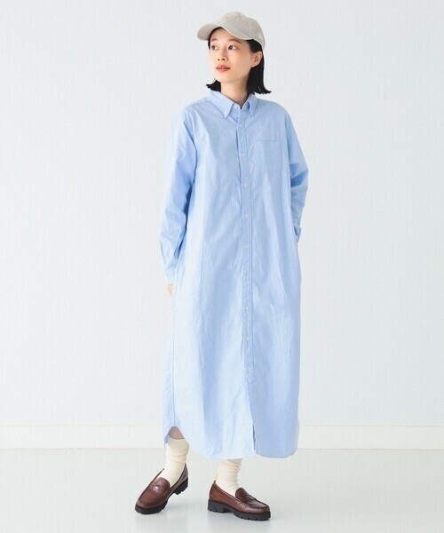BEAMS BOY オックスフォード ボタンダウン ロングスリーブ シャツワンピース