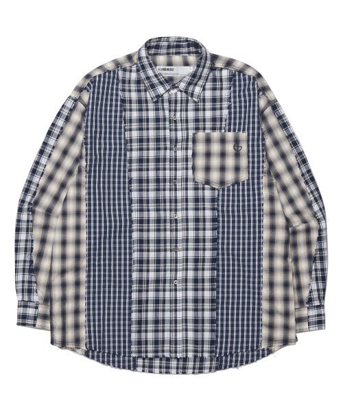 NOMANUAL RAW EDGE CHECK SHIRT - NAVY