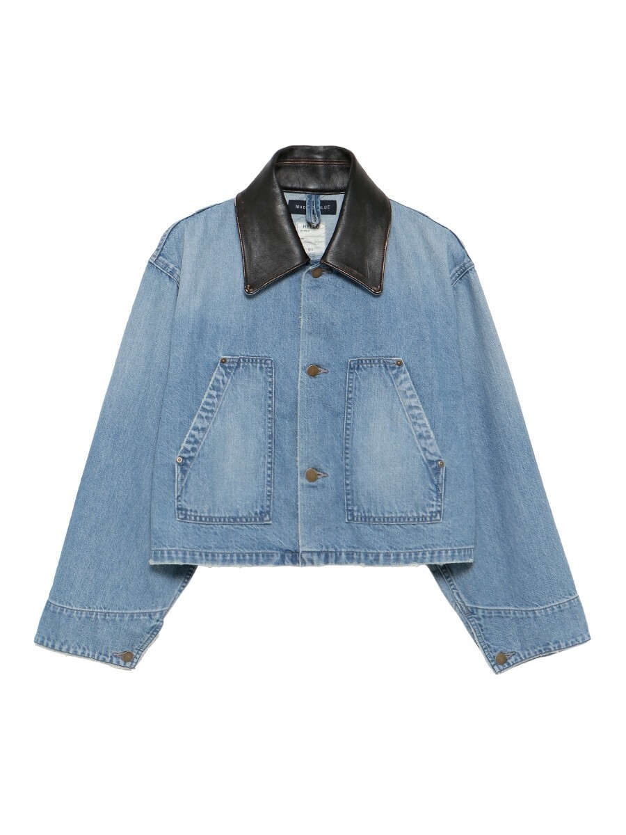 MADISONBLUE CROPPED TRUCKER JK DENIM w/LEATHER