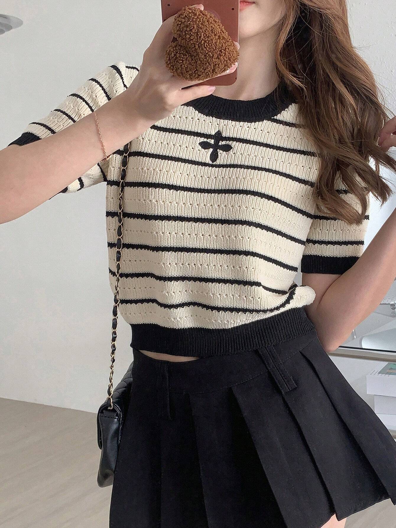 SHEIN DAZY ストライプ カラーブロック ニットトップス